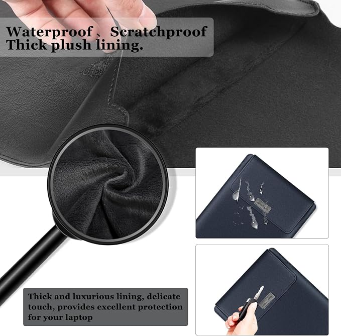 15-15.6 inch Laptop Sleeve Protective Case for MacBook Air/Pro 15" (M5/M4/M3/M2), [3 in 1] PU Leather Laptop Waterproof Slim Cover with Stand and Mouse for MacBook Pro (15") - Dark blue