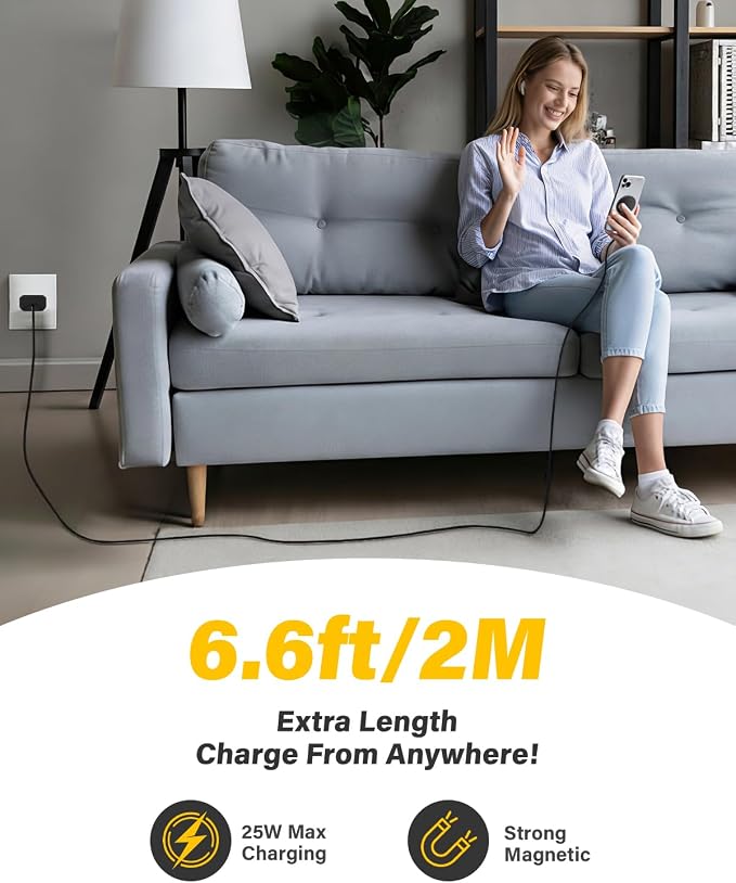 25W Wireless Charger for MagSafe, Qi2.2 Magnetic Fast Charging Pad for iPhone 17/16/15/14/13/12 Series&AirPods,Strong Magnet,Portable Wireless Charger for Travel Home Office,Elegant Black, 2Pack(6FT)