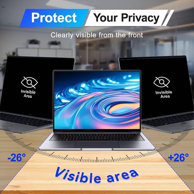 Magnetic Laptop Privacy Screen 13.3 Inch 16:9 Display, Removable Computer Screen Privacy Shield, Anti-Glare Blue Light Protector Compatible with Dell Hp Lenovo Acer Asus Samsung