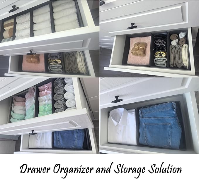 Bructhun Sock Drawer Organizer 3 Pack - Collapsible Fabric Storage Bins for Underwear Divider, Small Closet Organizers with 3 Compartments, Beige