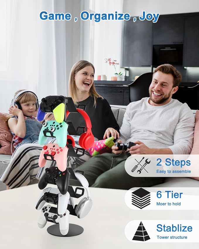 Gamer Gift,6-Tier Controller Headphone Stand Desktop,Ideal Gift for Game Lover - Universal Organizer for Controllers and Gaming Headsets,Unique Present