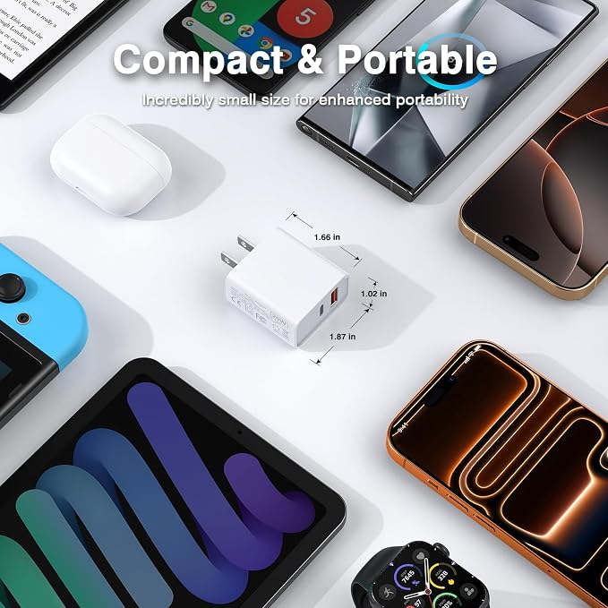 2-Pack Type C Charger Adapter, 20W Multiport Fast Charge Power Brick Cube for iPhone 16/17, iPad, iPod, Samsung Galaxy, Motorola, PS5, Huawei, HTC, LG, Nokia, QC+PD 3.0 USBA Box Wall Plug