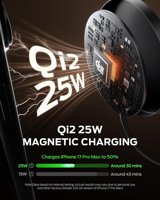 MOVESPEED Qi2.2 25W Magnetic Wireless Charger 2 Pack, MagSafe Fast Charging Pad, Compatible with iPhone 17/16/15/14/13/12 Series, AirPods Pro/4/3/2,Samsung Galaxy and More(Black)