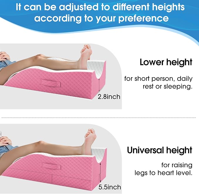 TranquilRelax Elevation Pillows for Leg After Surgery, Memory Foam Adjustable Wedge Pillow for Injury or Rest, Ankle Pillow for Sleeping Blood Circulation Pink/Single Leg