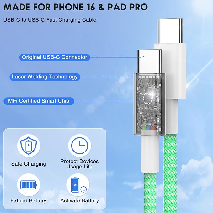 USB C to C Fast Charger Cable 10ft, Long Type C to USB C Charging Cord Wire for Apple iPhone 17 Pro Max/17 Air/16 Pro/15 Plus,MacBook Pro 2021/2020/2019/2018,iPad 12.9/11 inch/Mini/Air,Samsung Galaxy