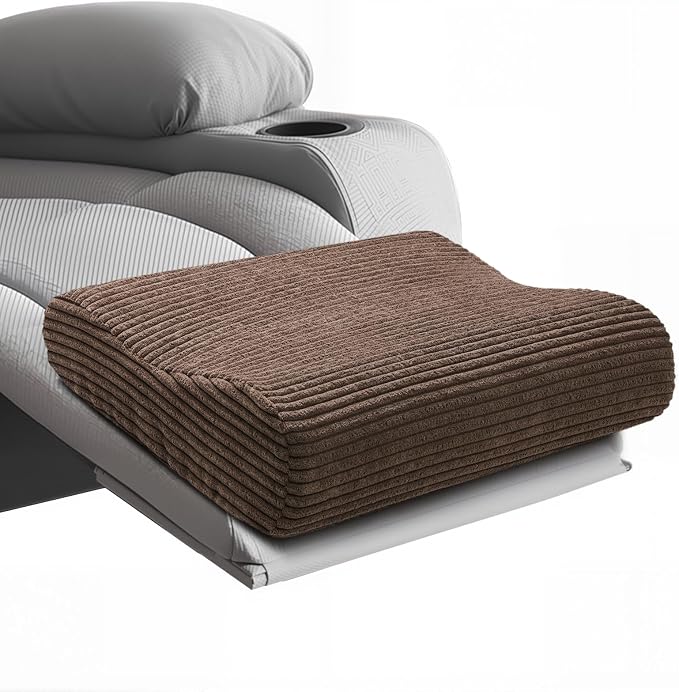 B Shape Corduroy Recliner Foot Pillow, Foam Extra Large Foot Rest Cushion with Adjustable Straps, Suitable for Bed Chair Sofa Headrest Back Lumbar Leg Support Pillow (Brown)