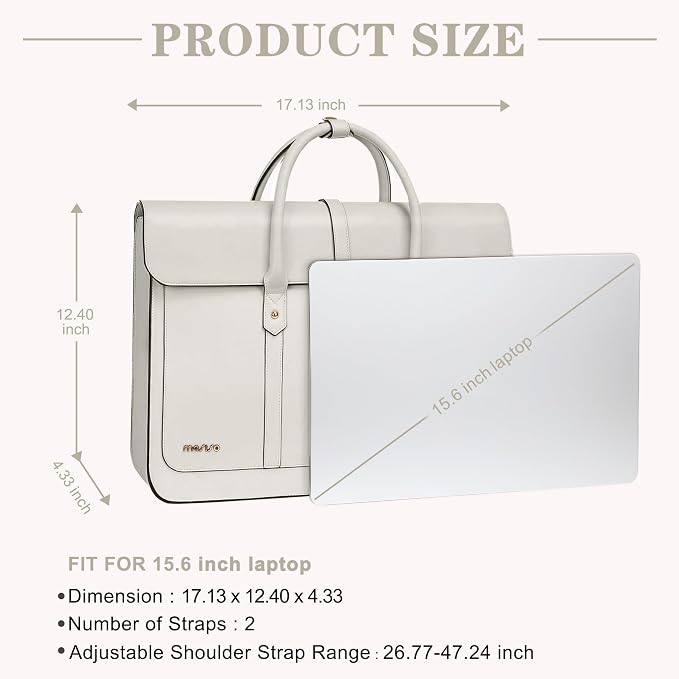 MOSISO Laptop Bag for Women, 15-15.6 inch PU Leather Laptop Shoulder Bags Convertible Backpack, 16 inch Messenger Bags Casual Handbag Work Briefcase Travel Computer Bag with Bowknot, Beige