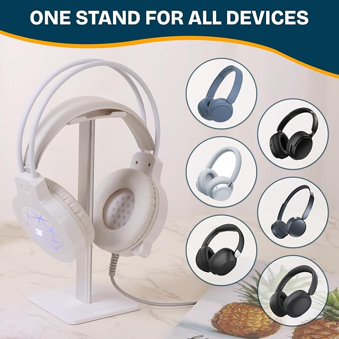 Headphone Stand for Desk - U Shaped Universal Headset Holder with Flexible Headrest, Sturdy Gaming Headphone Holder for Desk, Anti-Slip Base Headset Stand, Compatible with Most Headphones (White)