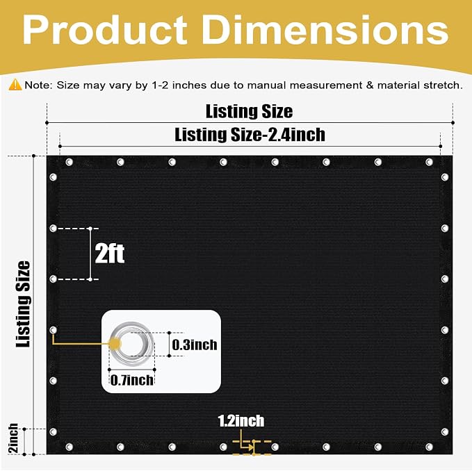 Shade&Beyond 90% Sun Shade Cloth with Grommets, 6' X 8' Pergola Shade Cover Canopy, Mesh Tarp Sun Screens for Patio, Outdoor, Garden, Backyard, Black