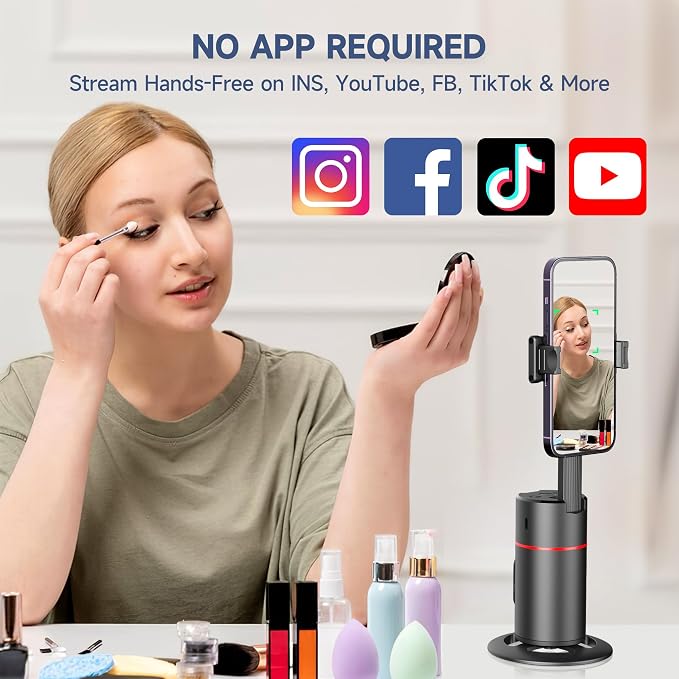 Auto Face Tracking Tripod, No App, Smart Shooting Phone Holder with Remote, 360° Rotation Body Phone Camera Mount with Phone Holder Body Smart Tracking Tripod for Vlog/TIK Tok