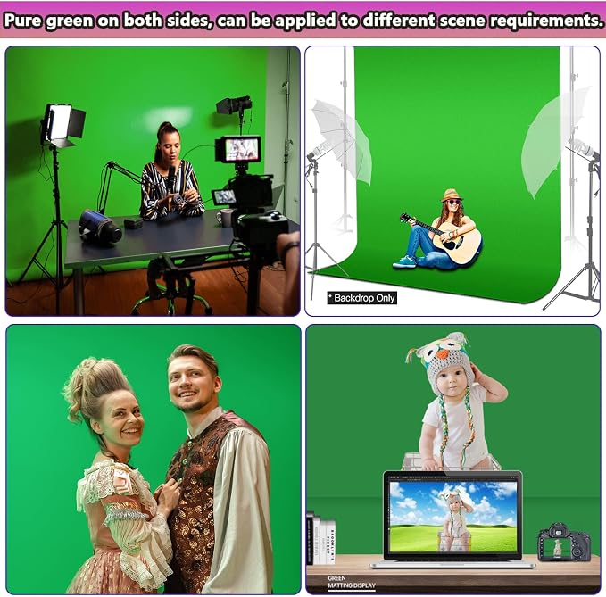 5x7.2ft Greenscreen Background, Premium Collapsible Small Green Screen Backdrop Cloth Pantalla Verde Fabric Portable Content Creator Background Screen for Streaming Studio Video Photo Booth Photoshoot