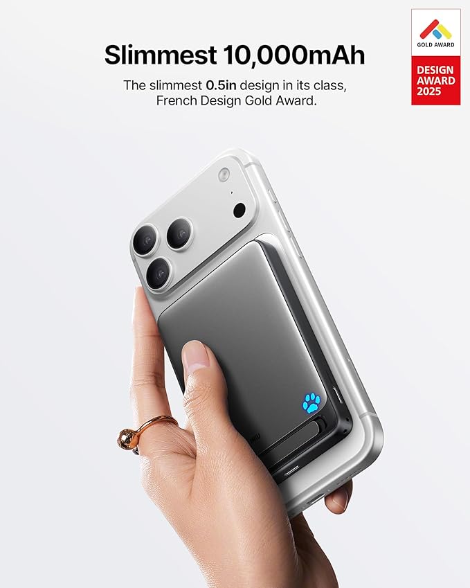 INIU for MagSafe Slimmest Portable Charger, Original Qi2 Certified Wireless Fast Charging, 10000mAh 45W Power Bank with USB C Cable, Flight-Safe Battery Pack for iPhone 17-12 Series, White