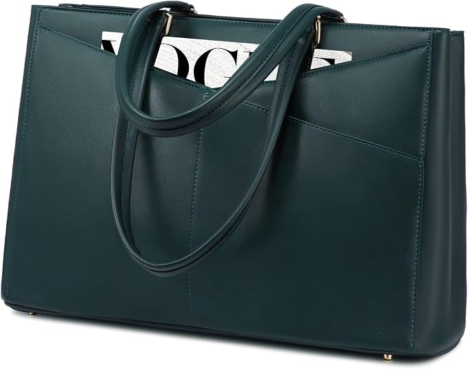 LOVEVOOK Laptop Bag for Women 15.6 Inch Tote Bags Waterproof Leather Briefcase Computer Women Business Office Work Bag,Forest Green