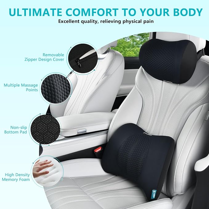 FLORICH Lumbar Support with Car headrest Back Pillow for Chair Headrest Pillow with Gel Memory Foam Massage Point Memory Foam Back Pillow for Office Chair(Black)