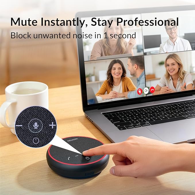 Conference Speakerphone, 3 AI Mics 360 Voice Pickup, Smart Noise Cancelling, Portable Speaker for Video Calls, Home Office & Small Team Meetings
