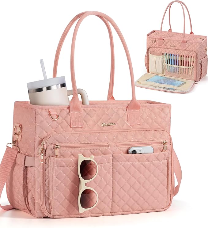 Bagstellar Teacher Bags for Women, 15.6 inch Laptop Work Tote Bag Quilted Nurse Bible Computer Shoulder Bag for School Travel | Dream Tote Work Bag