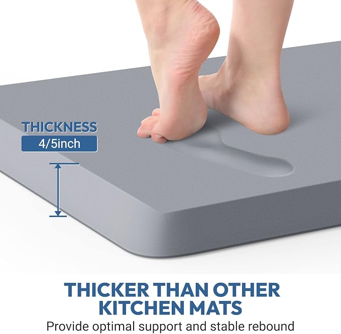 4/5 Inch Thick Kitchen Mat - Cushioned Anti Fatigue Mats for Kitchen Floor - Easy to Clean, Waterproof, Non-Slip Kitchen Rug for Sink, Office, Kitchen (22''x72'' Grey)