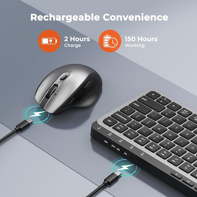 MEETION Wireless Bluetooth Keyboard and Mouse Combo, Rechargeable Slim Wireless Keyboard and Mouse, 3 Multi-Device Connection, Low-Profile Compact Keyboard, for PC Laptop Tablet iPad, Windows/Mac/iOS