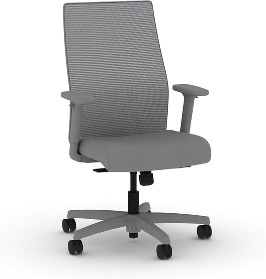 HON Ignition 2.0 Mid‑Back Ergonomic Office Chair, Mesh Task Desk Chair with Lumbar Support, Standard Synchro‑Tilt, Height and Width Adjustable Arms, Titanium Frame, Frost