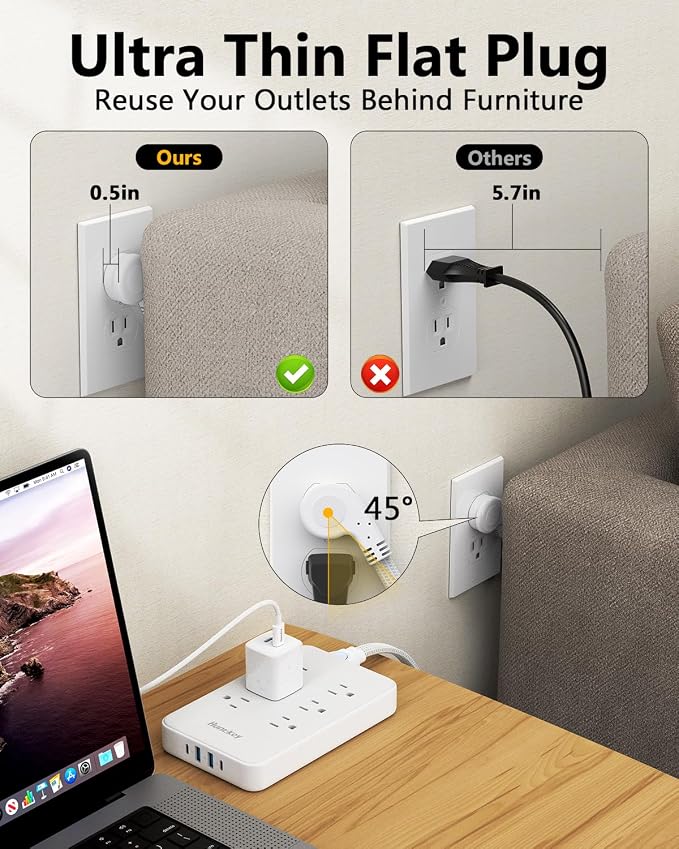 Innovative Power Strip, Cord Removable Design (10FT), Huntkey 6 Outlets Surge Protector with 4 USB Ports (2 USB-C, 2 USB-A), ETL Listed