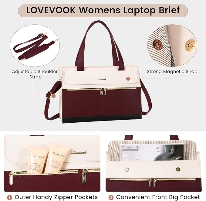 LOVEVOOK Laptop Tote - 15.6 Inch Professional Leather Computer Briefcase - Waterproof Shoulder Bag - Large Capacity Business Teacher Office Bag - Crossbody Purse