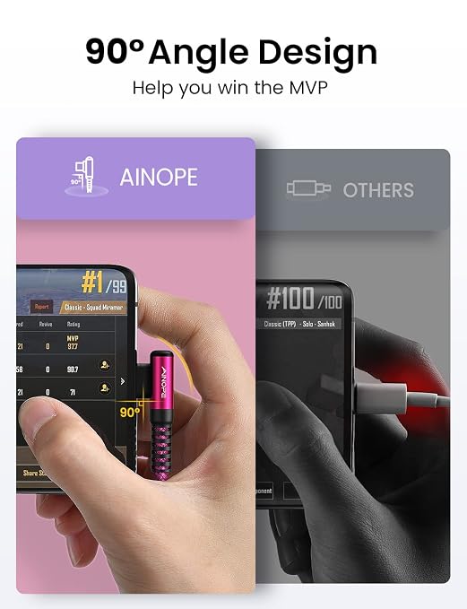AINOPE Type C Cable [2-Pack, 6.6ft] 3.1A Type C Charger Fast Charging Right Angle, Resistant Nylon Braided S9 Charger Compatible with Galaxy S10 S9 Plus S21, Note 10 9 LG, USB C Cable