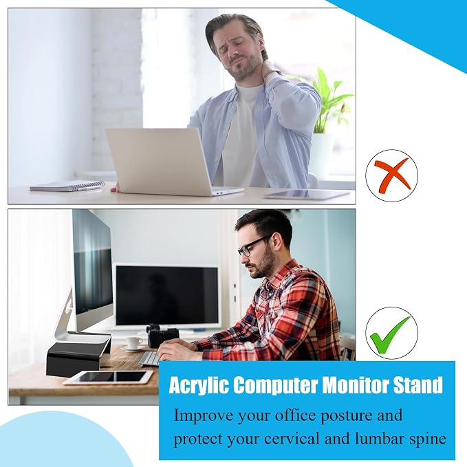 Jetec 2 Pcs Acrylic Monitor Stand Desktop Video Acrylic Monitor Riser Desk Shelf Computer Stand for Laptop TV Computer Screen Desk Organizer Teacher's Day Supplies (Black, 12 x 8 x 3 Inch)