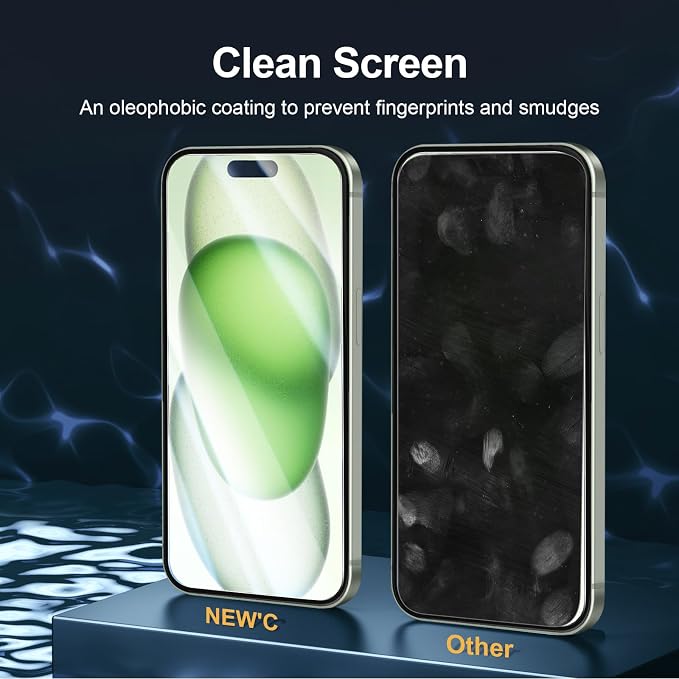 NEW'C 3x for iPhone 15 Plus Screen Protector (6.7 inches)+ 3x Camera Lens Protector, Sensor Protection, Case Friendly Tempered Glass Film + Dust Plug- Easy installation tool include