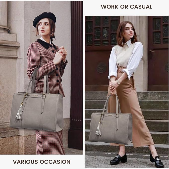 LOVEVOOK Laptop Bag for Women Vintage Leather Laptop Tote 15.6 inch Large Capacity Computer bag with Clutch Purse for Work