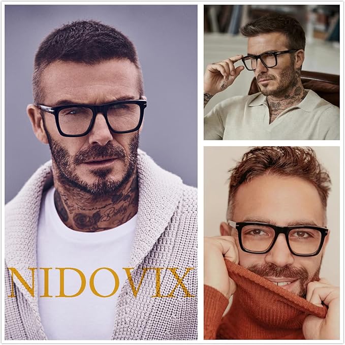 Trendy Square Blue Light Blocking Glasses for Men Women, Fashion Frame Non-prescription Computer Glasses (Black+Transparent Grey)