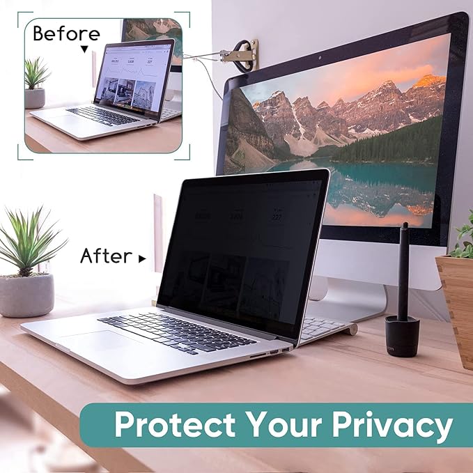 13.3" Laptop Privacy Screen Protector for 16:9 Aspect Widescreen Computer Monitor, 13.3 Inch Eye Protection Privacy Laptop Screen Filter Anti-Glare Anti-Blue Light Privacy Film Bubble Free