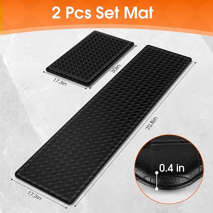 TranquilRelax 4/5 Inch Thick Anti-Fatigue Kitchen Mats 2Pcs, Cushioned Non-Slip Waterproof Sink & Stove Floor Mats, Comfortable Standing Rug Set for Kitchen, Laundry & Entryway, Black