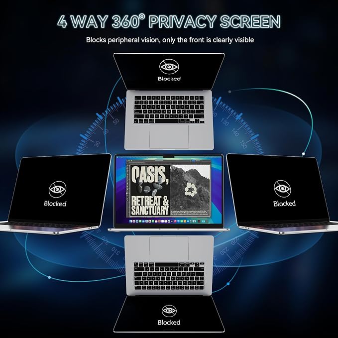 360° Privacy Screen for MacBook Air 15 Inch (2023-2026, M2 M3 M4 M5) - A2941 A3114 A3241 A3448, 4 Way Privacy Anti Glare Blue Light Filter Shield Film Anti Spy Laptop Protector for Mac 15.3In Computer