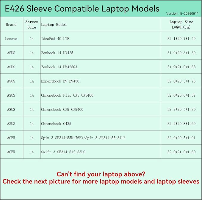 Smatree Elite Laptop Sleeve for 14 inch Lenovo IdeaPad 4G LTE, ASUS Chromebook CX9 CX9400, Acer Spin 3 SP314-55N-76EX/SP314-55-34UR/Swift 3 SF314-512-53L0, Protective Laptop Case with Pocket (E426)