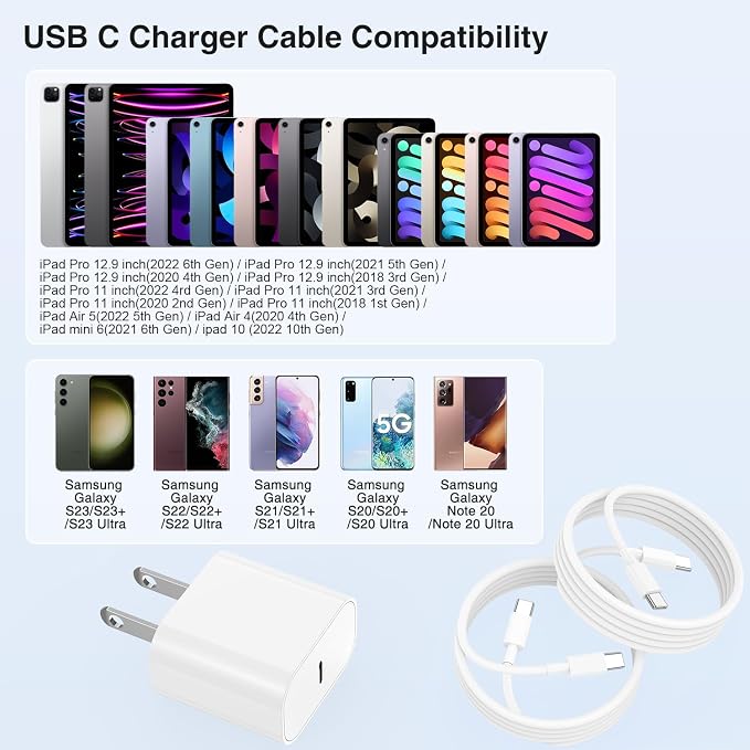 iPhone 17 16 15 Fast Charger 10ft, USB C Charging Block and Long Type C to C Cable Cord, iPad Wall Plug Power Adapter Cube Brick for Apple iPhone 17 Pro Max/17 Air/16 e/16 Pro/15 Plus/15 Mini/Samsung