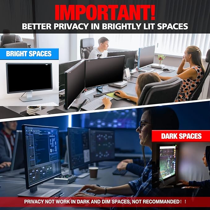 Computer Privacy Screen Filter for 23.8 Inch 16:9 Widescreen Monitor, Anti-Spy/Anti Glare Protector Office Accessories - WxH: 20 3/4" x 11 11/16" (528mm x 297mm)
