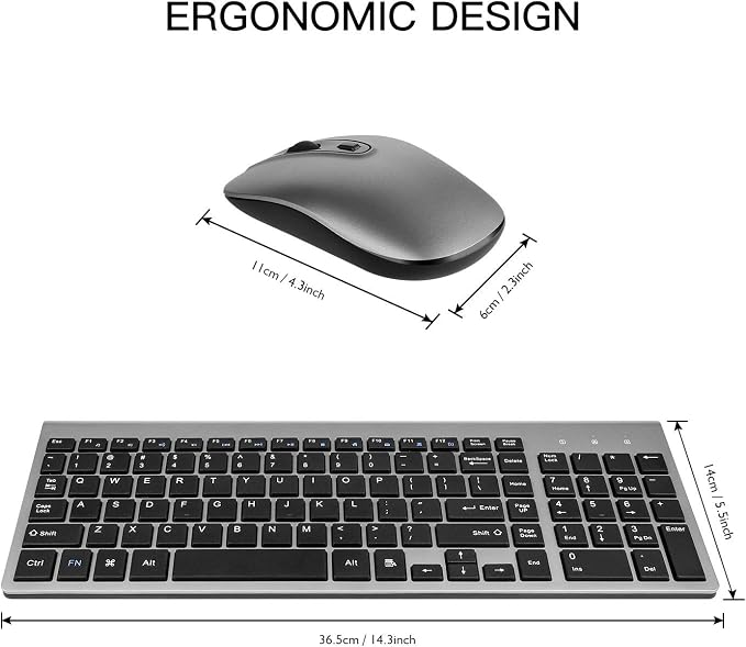 cimetech Wireless Keyboard and Mouse Combo, Compact Silent Ergonomic Scissor Switch Keyboard and Optical Mouse Set, 2.4G Lag-Free Cordless Keyboard Mice for Computer, Mac, Laptop, PC, Windows - Grey