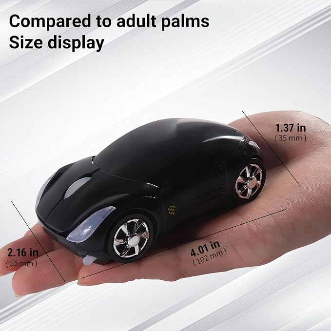 elec Space Wireless Mouse, 2.4GHz Car Wireless Mouse Cool 3D Sport Ergonomic Optical Cordless Mice with USB Receiver for PC Laptop Computer Women Small Hands (Black)