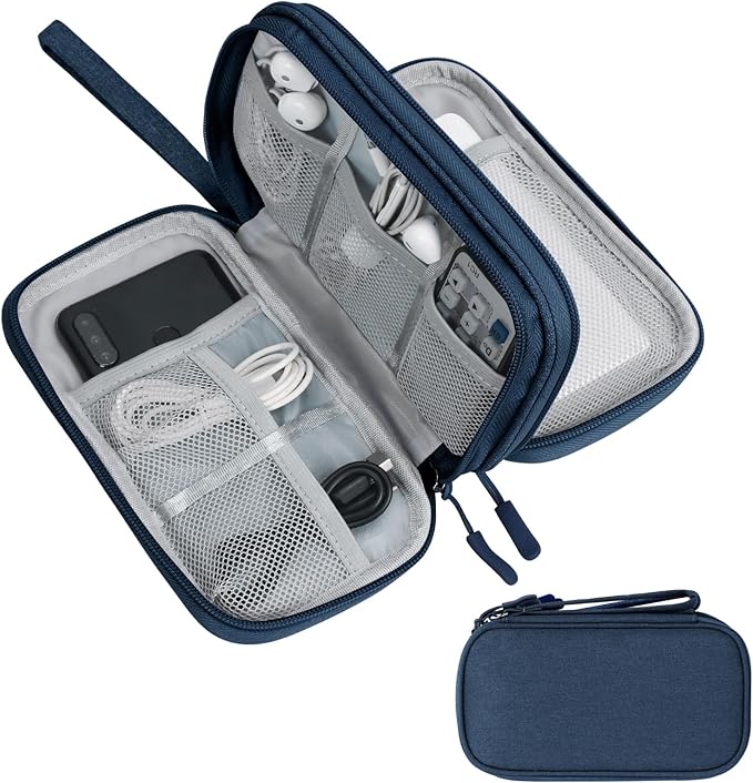 Skycase Electronic Organizer Travel Case - Waterproof Travel Cord Pouches for Organization, Cable Organizer, All-in-One Double Layers Storage Bag for Accessories, Charger, Cable, Navy - Large