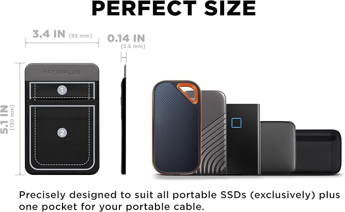 2-Pocket Adhesive Hard Drive Holder for Laptop, Stick-On Pocket Pouch for External Portable SSD, HDD, Slim Mouse and Cables (Small - Fits SSD)