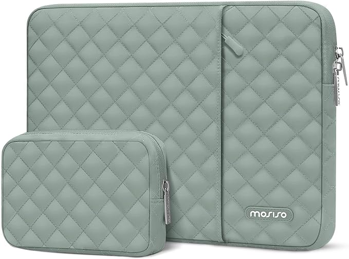 MOSISO Laptop Case 13.3 inch, 13-13.3 inch Laptop Sleeve Compatible with MacBook Air/Pro 13 / Pro 14, HP Dell Acer ASUS Lenovo,Square Quilted Vertical Computer Bag with Pocket&Small Case,Antique Green