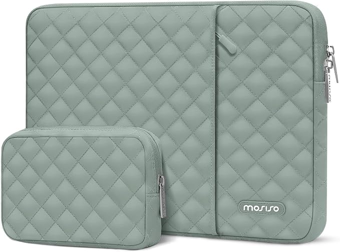 MOSISO Laptop Case 16 inch, 15-15.6 inch Laptop Sleeve Compatible with MacBook Pro 16, HP Dell Acer ASUS Lenovo Notebook, Square Quilted Vertical Computer Bag with Pocket&Small Case, Antique Green