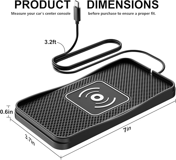 Wireless Car Charger, 15W Max Wireless Charger for Car, Non-Slip Charging Pad Compatible with iPhone 17/16/15/14/13/12, Samsung Galaxy S25-S9 (Type-C)