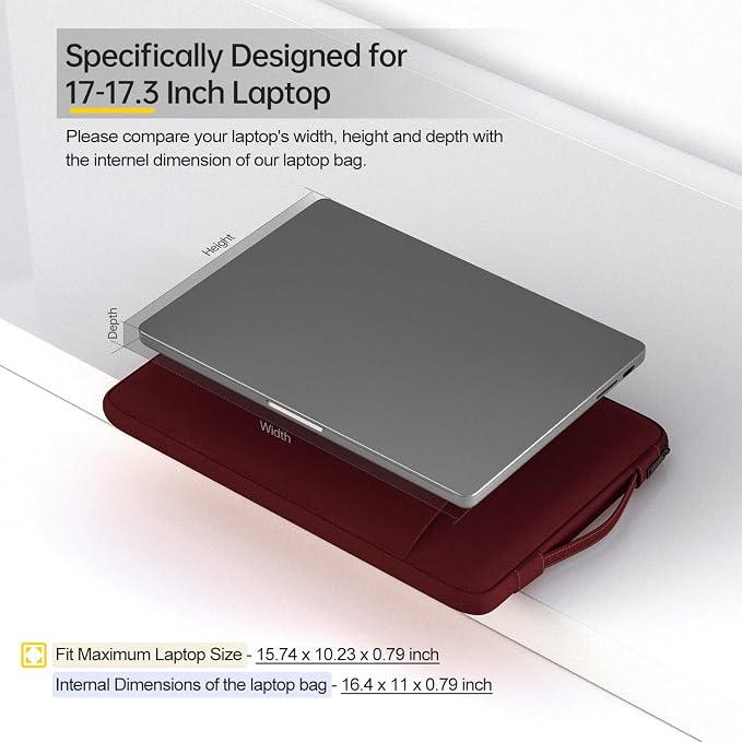 17-17.3 inch Laptop Sleeve Case for HP Pavilion 17/ Envy 17/ Dell Inspiron/Lenovo IdeaPad ThinkPad/LG Gram/MSI/ASUS ACR Notebook/Razer Blade Pro 17 Computer Bag, Wine Red