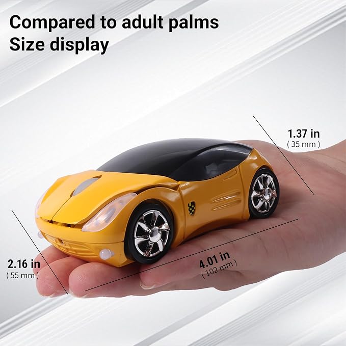 elec Space Wireless Mouse, 2.4GHz Car Wireless Mouse Cool 3D Sport Ergonomic Optical Cordless Mice with USB Receiver for PC Laptop Computer Women Small Hands (Yellow)