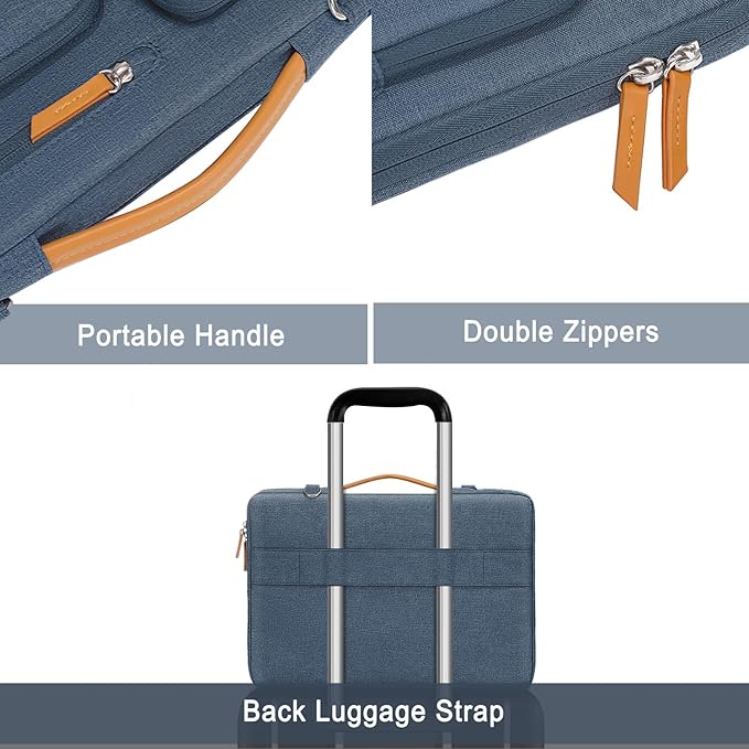 MOSISO 360 Protective Laptop Shoulder Bag,14 inch Computer Bag Compatible with HP Lenovo Dell ASUS Acer, HP, Dell Latitude, Lenovo,Side Open Messenger Bag with 4 Zipper Pockets&Handle, Haze Blue