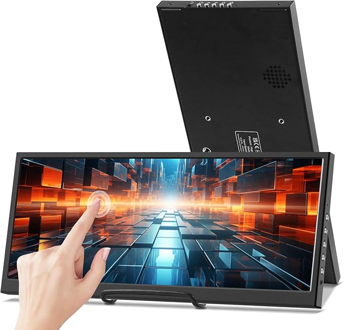 Prechen 12.3 Inch Touchscreen Secondary Monitor, IPS Stretched Bar LCD Travel Touch Display 1920 * 720 HDMI USBC, Portable Touch Screen for Laptop Computer Windows Aida64 GPU CPU RAM Monitoring