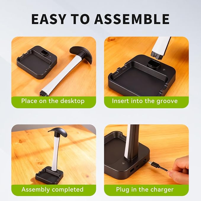 Headphone Stand with Charger,Gaming Headset stand with RGB Light Mode,For Airpod Max Stand,Desk Lamp,Phone Holder,Tablet Holder,desktop organizer,Gifts for Gamers & Music Lover(Black)