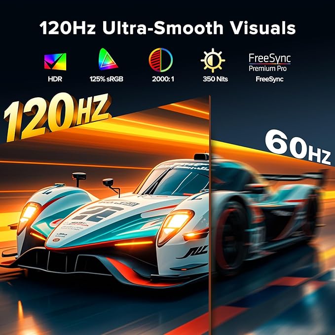 Portable Monitor 18.5'' 120Hz Gaming Monitor, 125%sRGB | 2000:1 | HDR| FreeSync Travel Monitor for Laptop Mac-Book PC, Built-in Stand & Speakers, VESA, USB HDMI Large Second Screen for Game Office