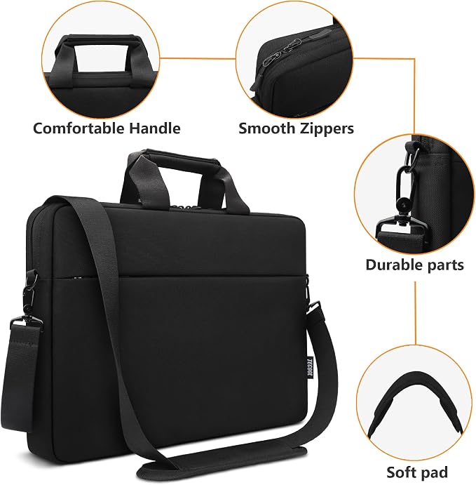TECOOL Laptop Bag 17 17.3 Inch, Waterproof Laptop Case Sleeve Messenger Bag Briefcase with Shoulder Strap for 17 17.3 Inch Lenovo HP Dell Acer ASUS Notebook Computer Carrying Case, Black